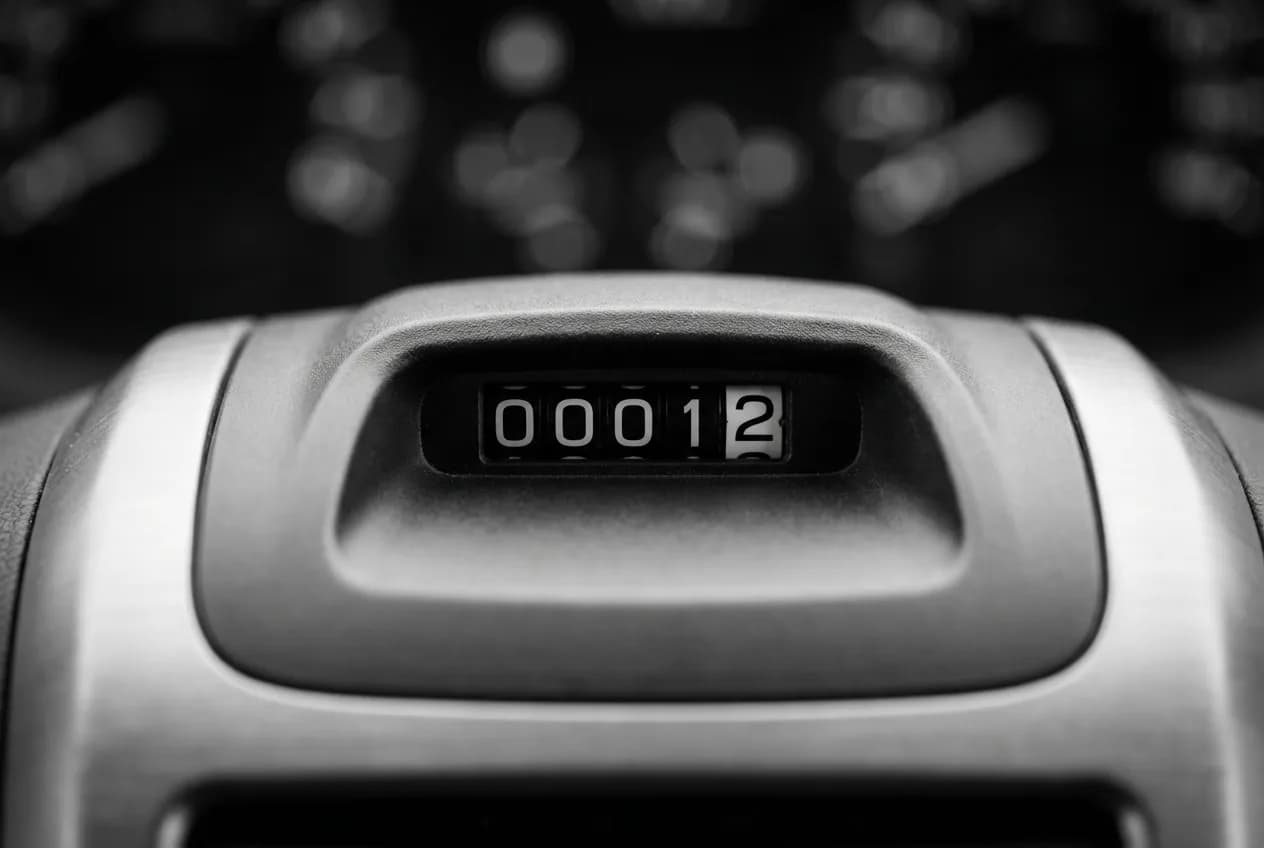 Gros plan sur le compteur kilométrique d'un camping-car, un critère essentiel pour le calcul de la cote Argus.