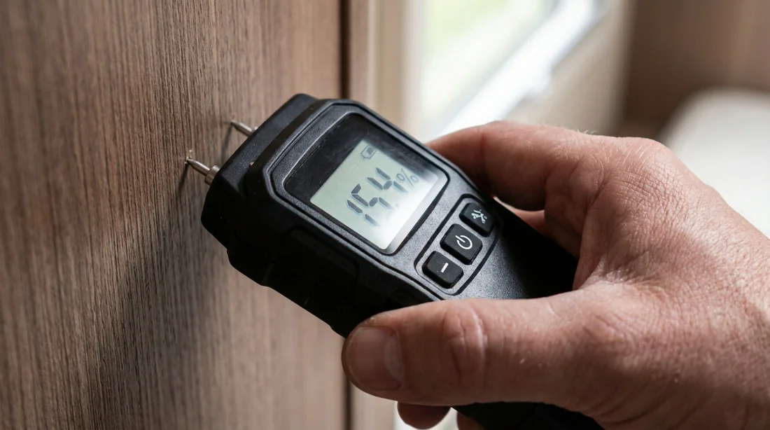 Test d'étanchéité d'un camping-car avec un humidimètre digital