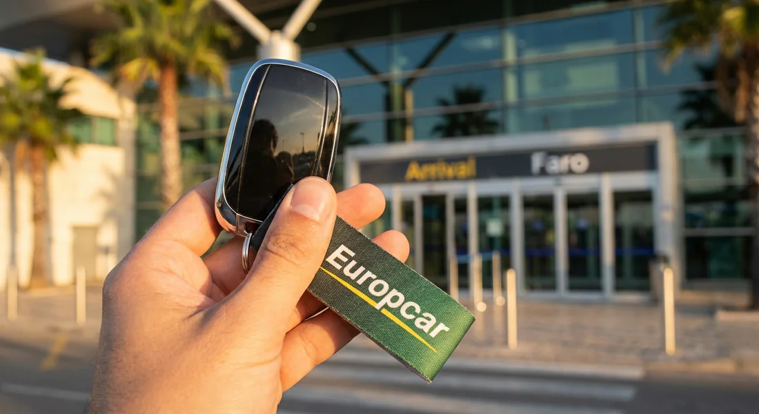Récupération des clés de voiture chez Europcar à l'aéroport de Faro.