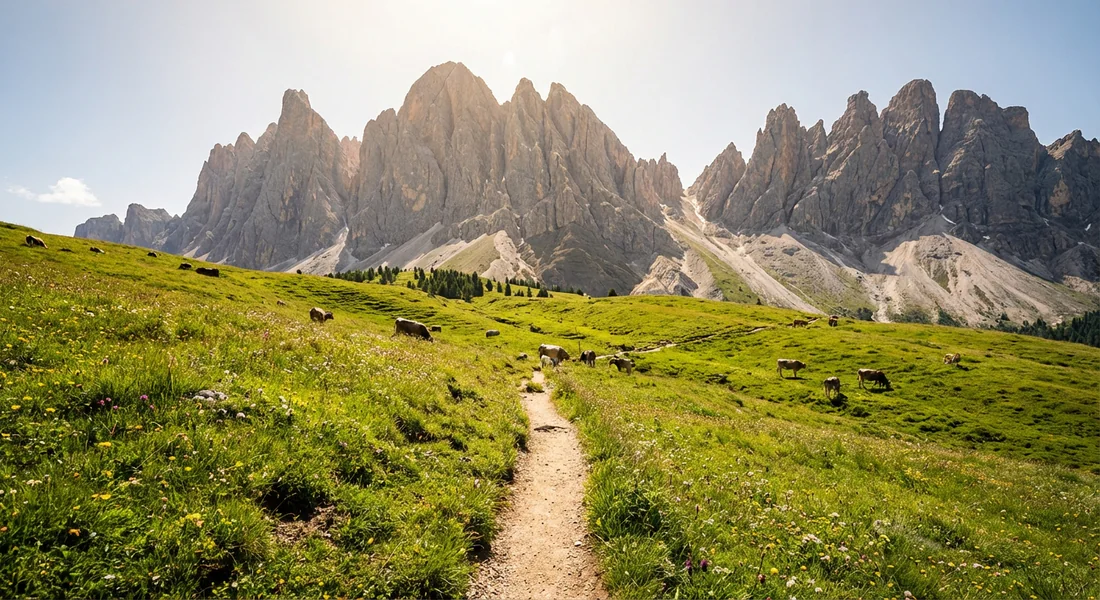 Sentier de randonnée menant au Lac des Eissaupres à travers les alpages.