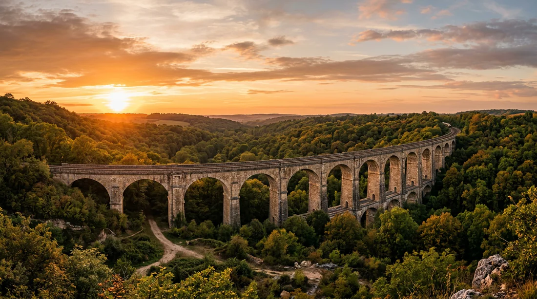 Sentier d'approche à travers les bois vers le site d'escalade du Viaduc.