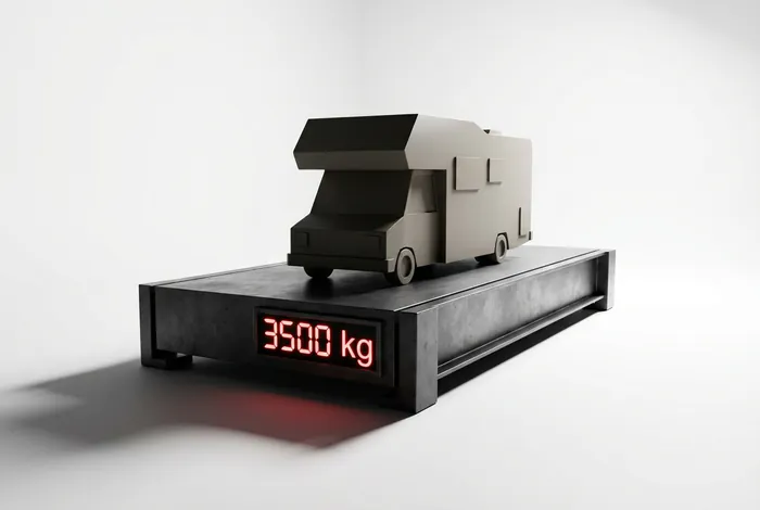 Balance de pesée affichant la limite de 3500 kg pour un camping-car.